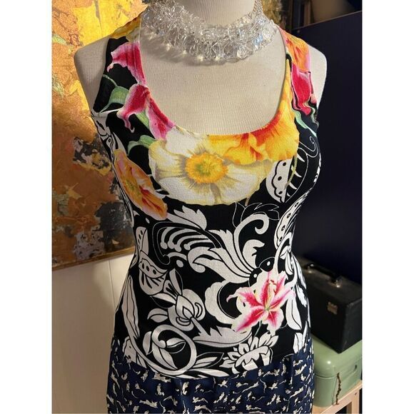 Vintage 80s Alberto Makali Women’s Medium Black Floral 2 Piece Outfit Set Blouse - Picture 8 of 12